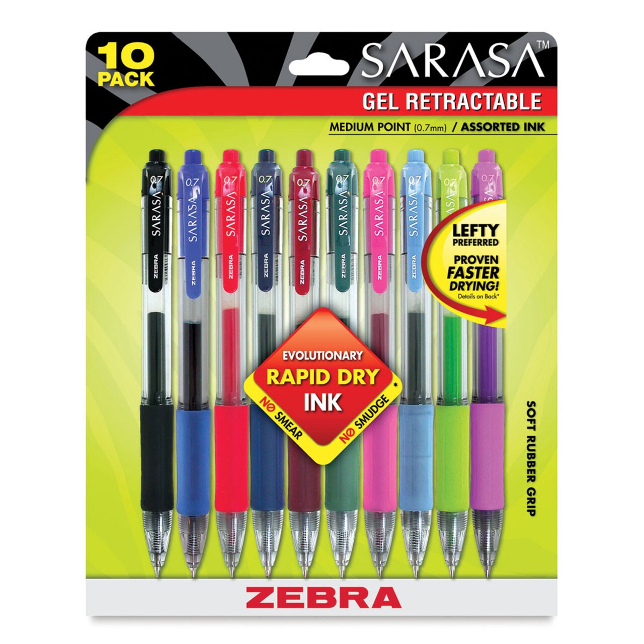 Zebra Sarasa Dry X20 Gel Retractable Pens - 0.7 mm, Set of 10